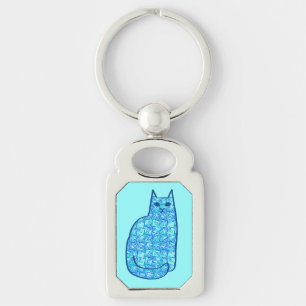 Porte-clés Chat moderne, turquoise et marine du milieu du siè