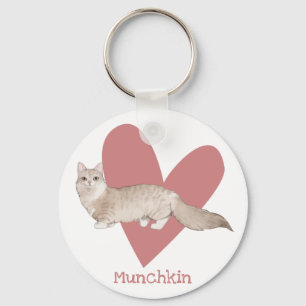 Porte-clés Chat Munchkin Aquarelle Kitty Coeur rose