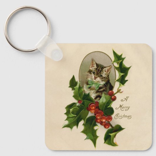 Porte-clés Chat Noël Joyau Holly Kitten Art antique (Recto)