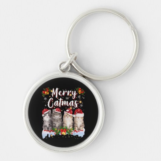 Porte-clés Chat Noël Santa Hat Funny Joyeux Noël (Devant)