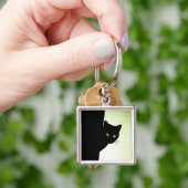 Porte-clés Chat noir à oreille verte (main)
