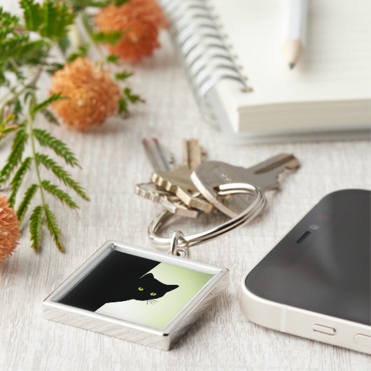Porte-clés Chat noir à oreille verte (Côté)