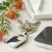 Porte-clés Chat noir à oreille verte (Côté )