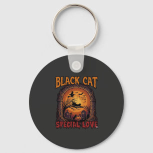 Porte-clés Chat Noir Amour Spécial Halloween Lune Sorcière Ci