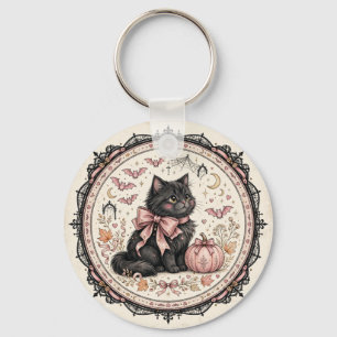 Porte-clés Chat Noir Arc en Rose Halloween Gothique Citrouill