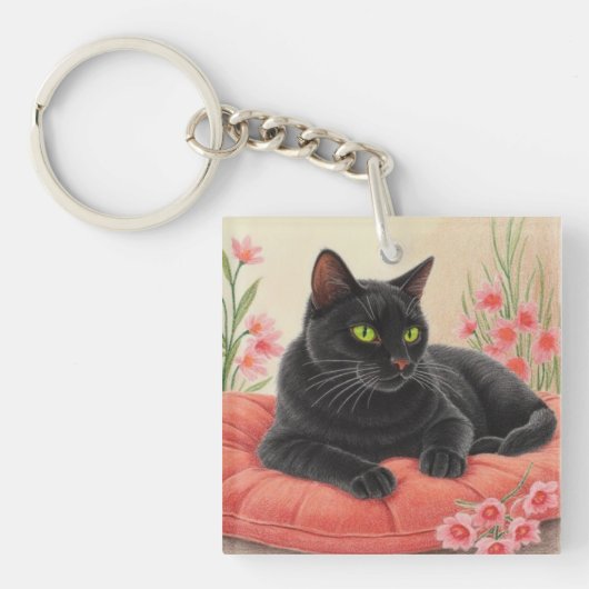 Porte-clés Chat noir au repos (Devant)