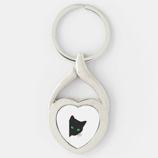 Porte-clés chat noir aux yeux verts (Devant)