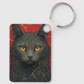Porte-clés Chat Noir Avec Accent De Fissures Kintsugi Dorées (Verso)