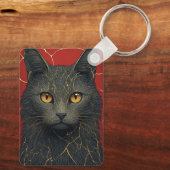 Porte-clés Chat Noir Avec Accent De Fissures Kintsugi Dorées (Verso)