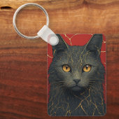 Porte-clés Chat Noir Avec Accent De Fissures Kintsugi Dorées (Recto)
