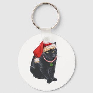 Porte-clés Chat noir avec chapeau de Père Noël