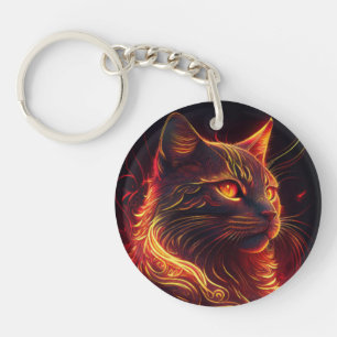 Porte-clés Chat noir avec feu rouge et or Aura