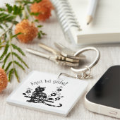 Porte-clés Chat noir avec fleurs et expression portugaise (Devant Droit)