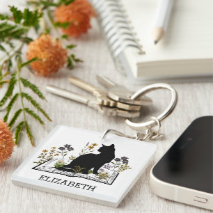 Porte-clés Chat noir avec livre floral