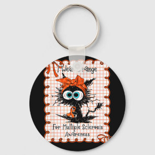 Porte-clés Chat noir coquette je porte orange pour la sensibi
