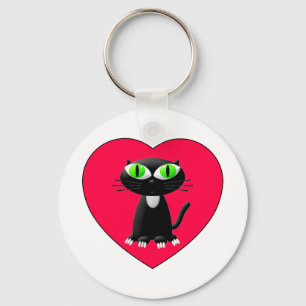 Porte-clés Chat noir dans le coeur rouge
