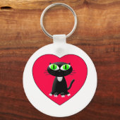 Porte-clés Chat noir dans un cœur rouge (Recto)