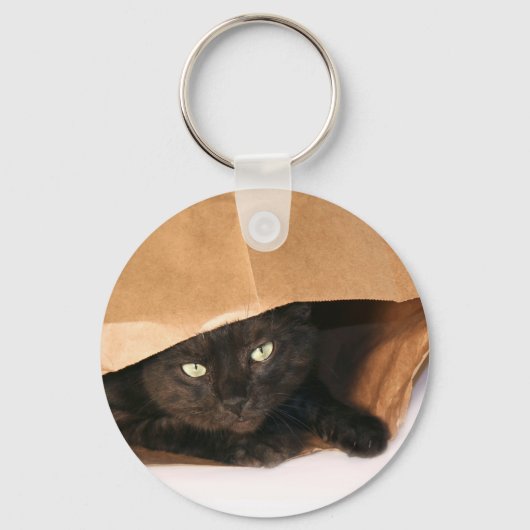 Porte-clés Chat noir dans un sac porte - clé (Recto)