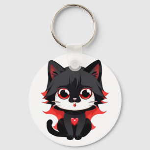 Porte-clés Chat noir de couleur rouge