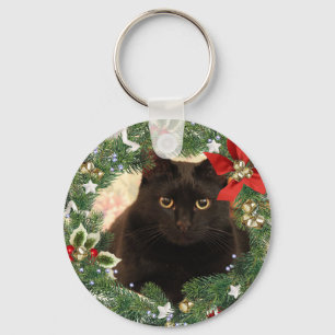 Porte-clés Chat Noir de Noël