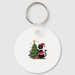 Porte-clés Chat noir de Noël Chapeau de Père Noël Arbre Souri
