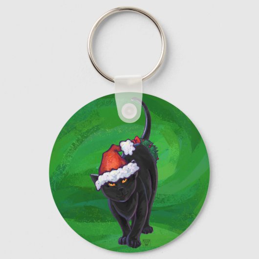 Porte-clés Chat noir de Noël en vert (Recto)