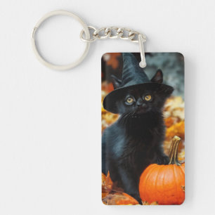 Porte-clés Chat noir d'Halloween et Citrouille