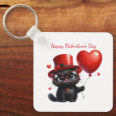 Porte-clés Chat Noir Drôle Avec Ballons Saint-Valentin (Recto)