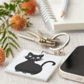 Porte-clés Chat noir drôle grands yeux illustration de chat m (Devant Droit)