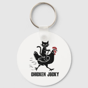 Porte-clés Chat Noir Drôle Jockey De Poulet