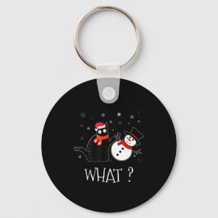 Porte-clés Chat noir drôle poussant bonhomme de neige Noël hi