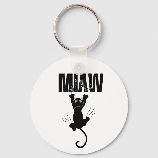 Porte-clés Chat Noir Drôle qui griffe "MIAW" Graphique (Recto)