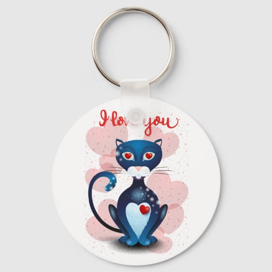 Porte-clés Chat noir en amour (Recto)
