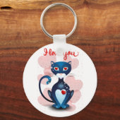 Porte-clés Chat noir en amour (Recto)