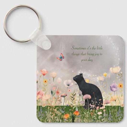Porte-clés Chat noir en fleurs (Recto)