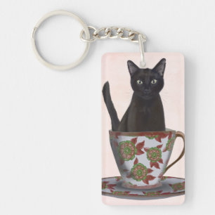 Porte-clés Chat noir en Teacup