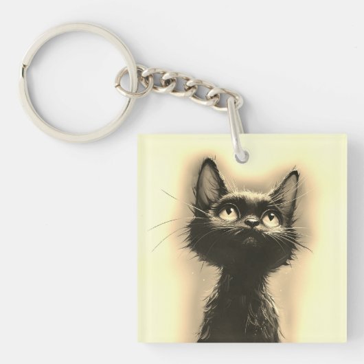 Porte-clés Chat noir enchanté doré (Devant)