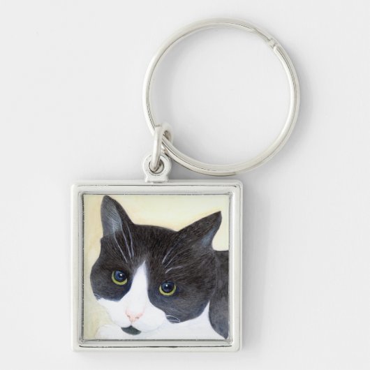 Porte-clés Chat noir et blanc (Devant)