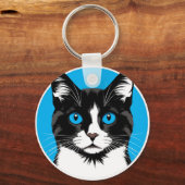 Porte-clés Chat noir et blanc aux yeux bleus (Verso)