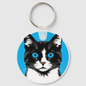 Porte-clés Chat noir et blanc aux yeux bleus (Verso)