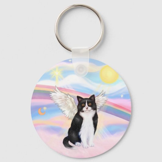 Porte-clés Chat noir et blanc - Nuages (Recto)
