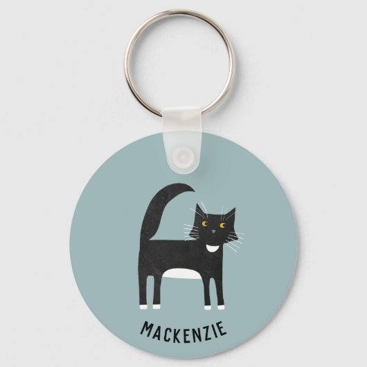 Porte-clés Chat noir et blanc Personnalisé (Recto)