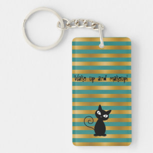 Porte-clés Chat noir fantaisiste, rayures - Réveillez-vous et