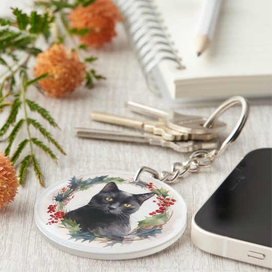 Porte-clés Chat noir Fête de couronnes de Noël Kitten (Devant droit)