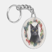 Porte-clés Chat noir Fête de couronnes de Noël Kitten (Devant gauche)