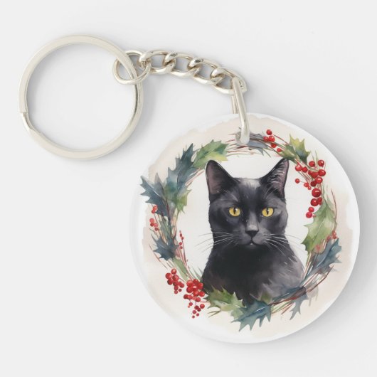 Porte-clés Chat noir Fête de couronnes de Noël Kitten (Devant)
