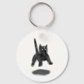 Porte-clés Chat noir flottant queue levée Art au crayon (Recto)