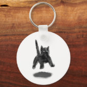 Porte-clés Chat noir flottant queue levée Art au crayon (Recto)