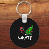 Porte-clés Chat Noir Fun Et Marrant Poussant L'Arbre De Noël (Recto)