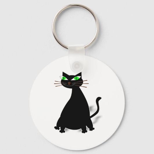 Porte-clés Chat noir gras aux yeux verts (Recto)